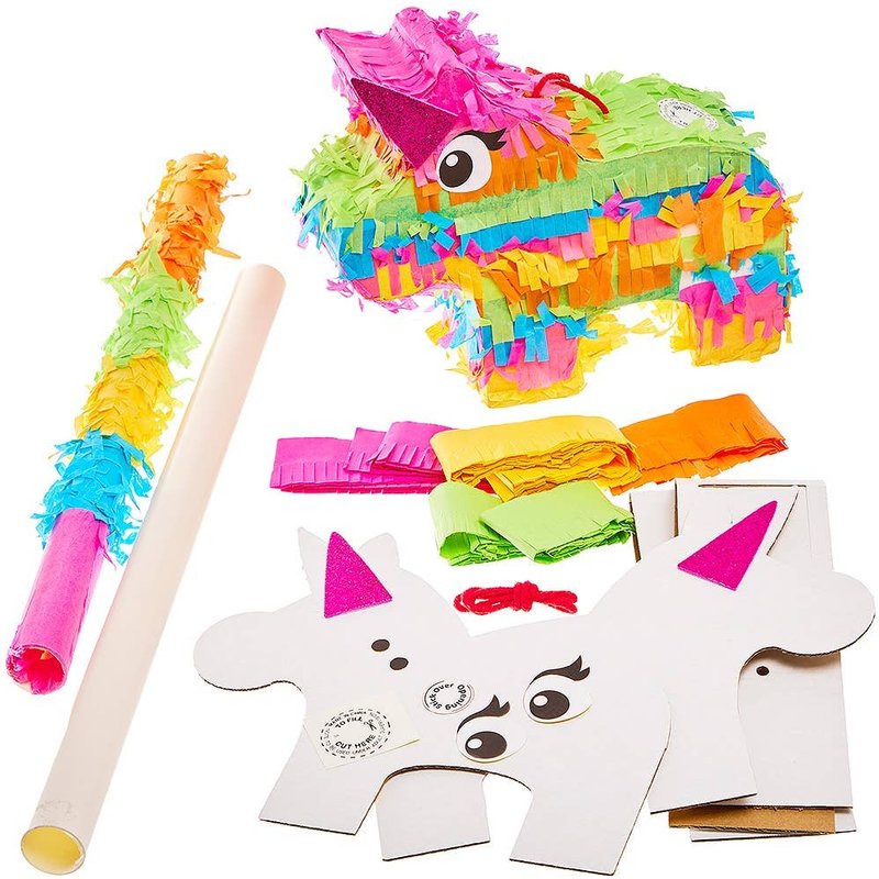 Rainbow Unicorn Pinata Kit (Each) Party Decorations 5 assorted colour strips - Pink, Blue, Green, Yellow & Orange