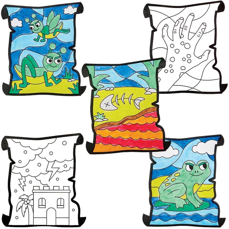 The Ten Plagues Of Egypt’ Colour-in Window Decorations (Pack of 20) Vellum Paper, 10 Designs, Size 15cm x 13cm