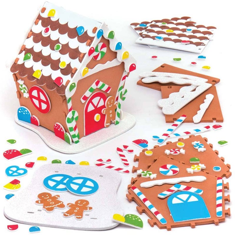 Foam Gingerbread House Kits (Pack of 2) Christmas Crafts For Kids, Mix & Match Stickers