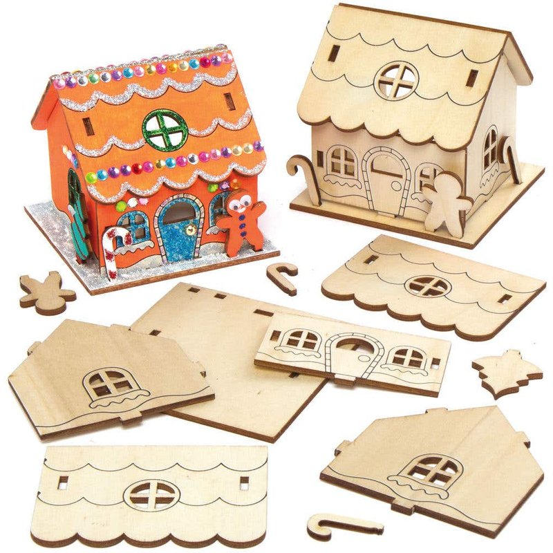 Gingerbread House Wooden Tealight Holder Kits (Pack of 3) Christmas Crafts