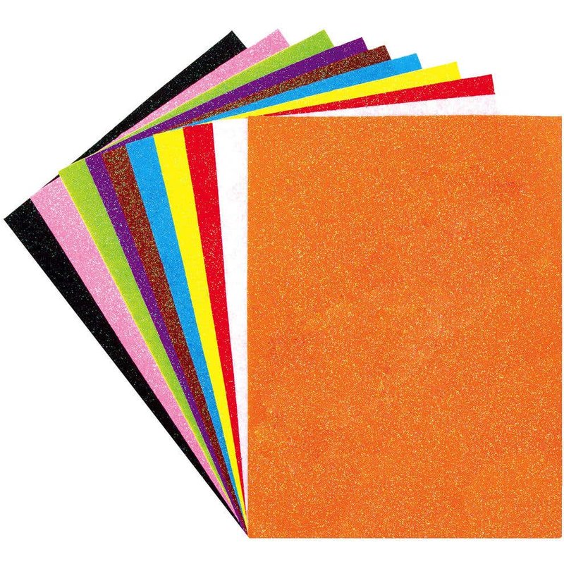 Glitter Felt Sheets Value Pack (Pack of 10) Christmas Craft Supplies 10 assorted glitter colours - White, Black, Light Pink, Bright Orange, Red, Yellow, Green, Blue, Brown & Purple