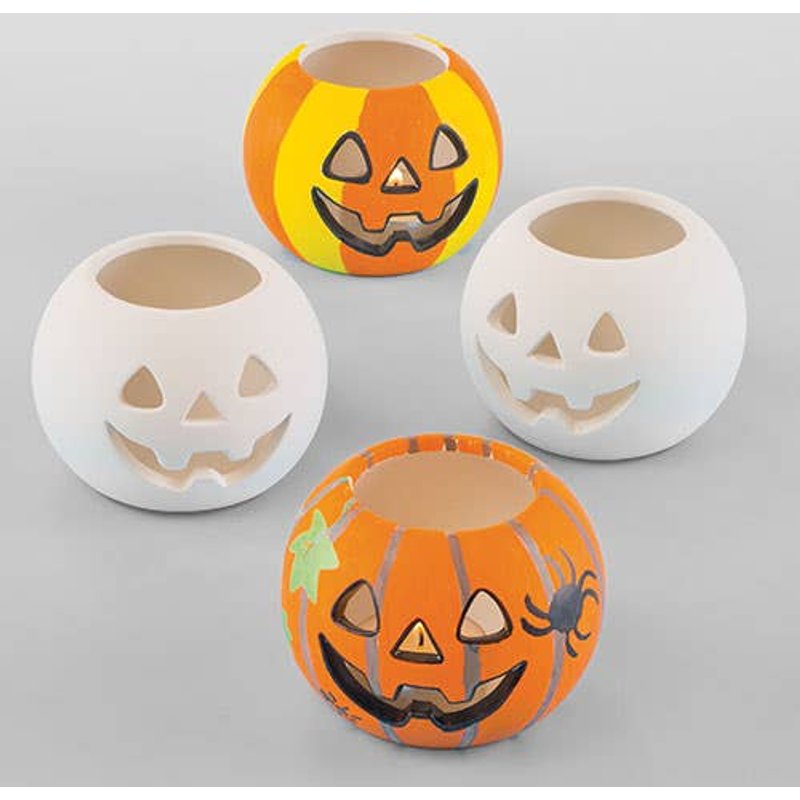 Ceramic Pumpkin Tealight Holders (Pack of 3) Halloween Crafts For Kids, Ceramic Painting, Decorate Your Own, Boo Baskets