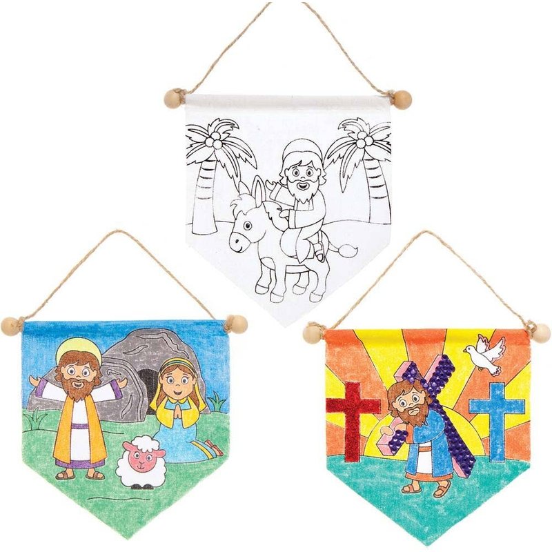 Holy Week Colour-in Fabric Banners (Pack of 3) Easter Crafts For Kids