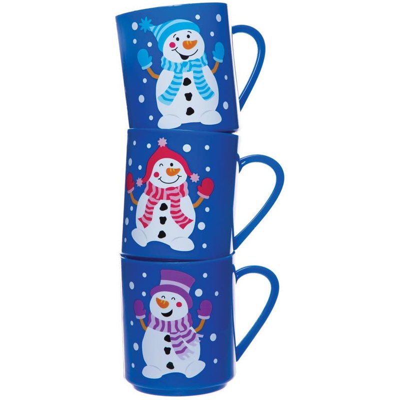Jolly Snowman Mugs (Pack of 4) Christmas Toys, Stocking Fillers, 4 Assorted Colours