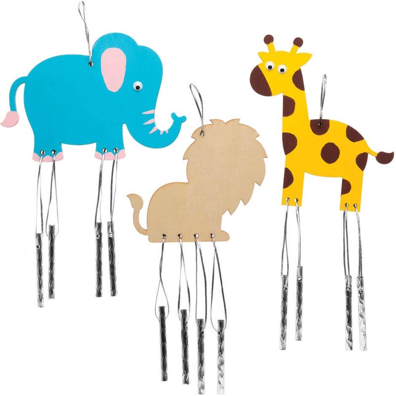 Jungle Animal Wooden Windchimes (Pack of 4) Nature Craft Kits