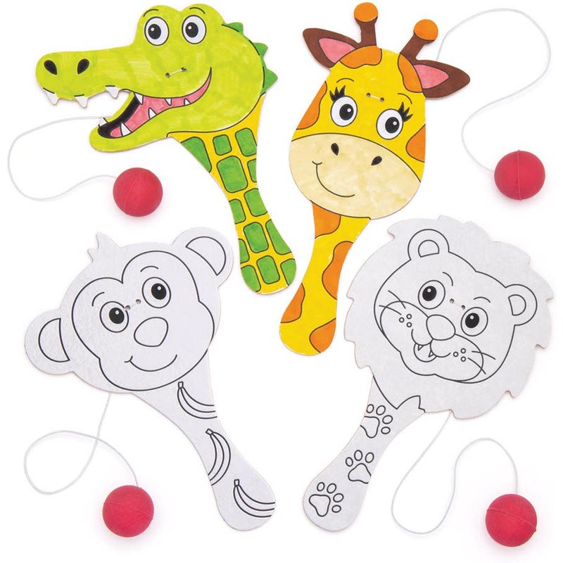 Jungle Colour-in Paddle Balls (Pack of 5) Pocket Money Toys