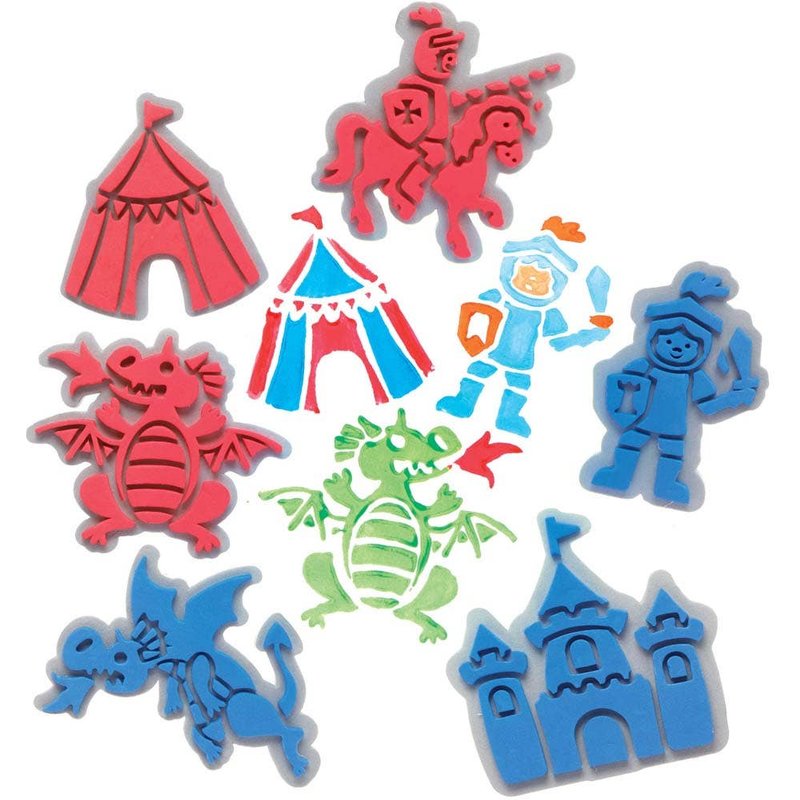 Knight Foam Stampers (Pack of 10) Art Supplies, Art Materials 3 foam colours - Grey, Red & Blue