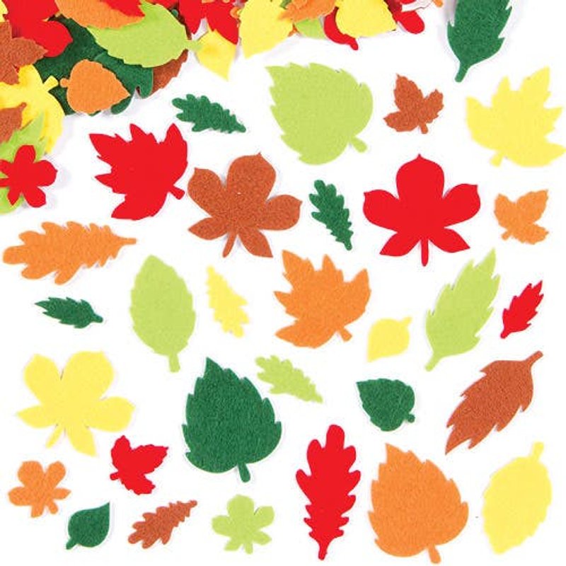 Leaf Felt Stickers (Pack of 144) Stickers 6 assorted colours - Red, Yellow, Orange, Light Green, Dark Green and Brown