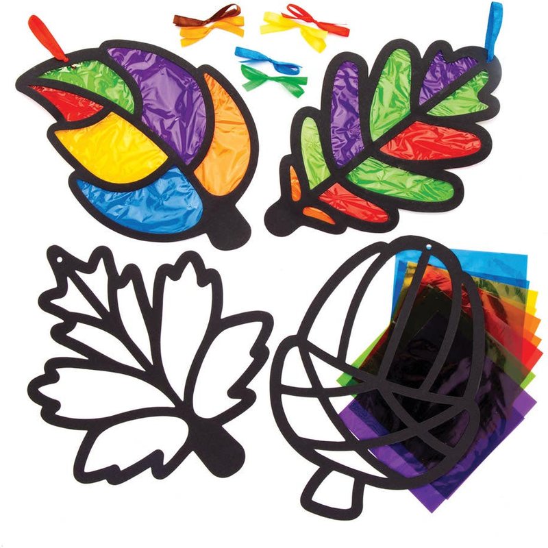 Leaf Stained Glass Decoration Kits (Pack of 6) Decoration Craft Kits 6 Cellophane Colours, 6 Designs, Size 22cm,