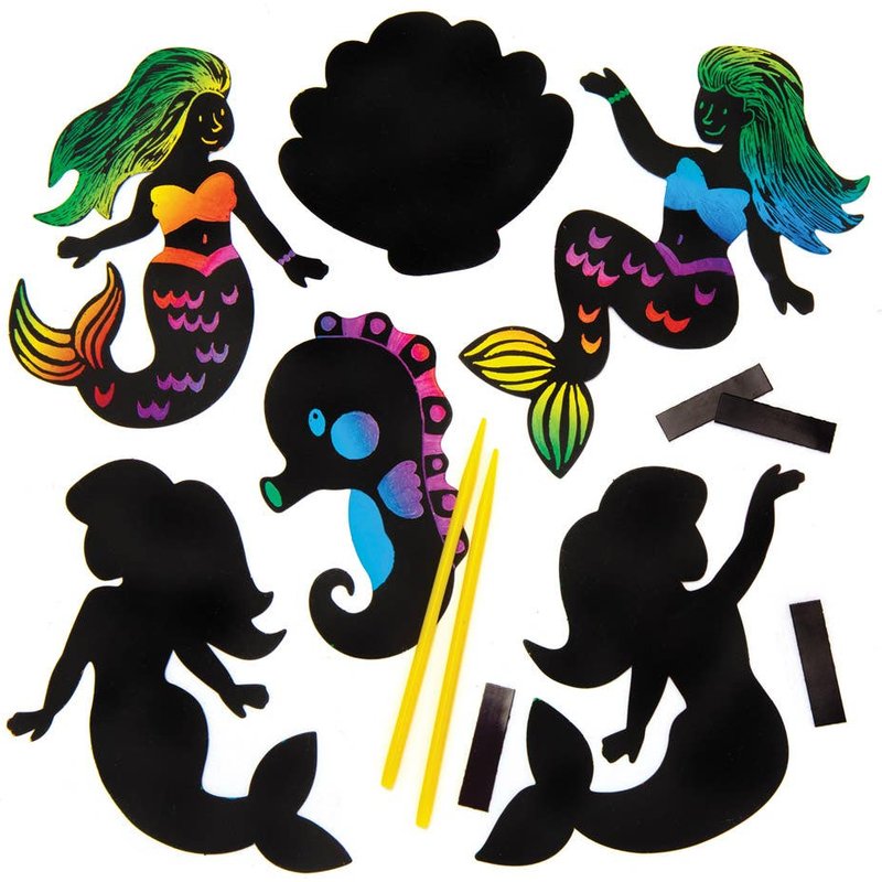 Mermaid Scratch Art Magnets (Pack of 10) Scratch Tools & Magnets Included, Craft Kits For Kids
