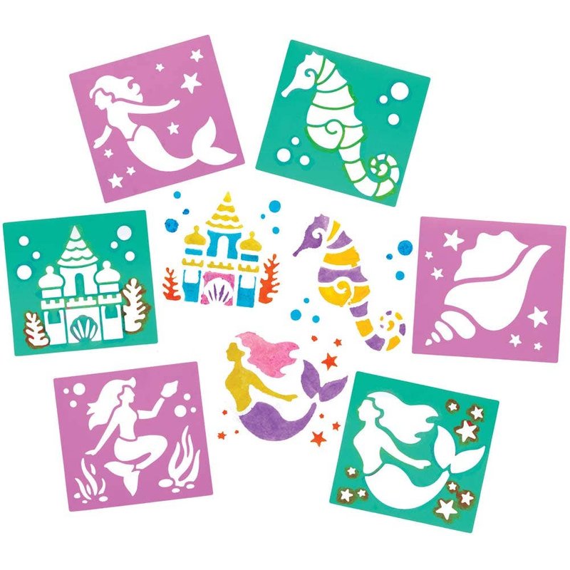 Mermaid Stencils (Pack of 8) 15cm x 14cm, 8 Assorted Designs, Washable & Easy Use