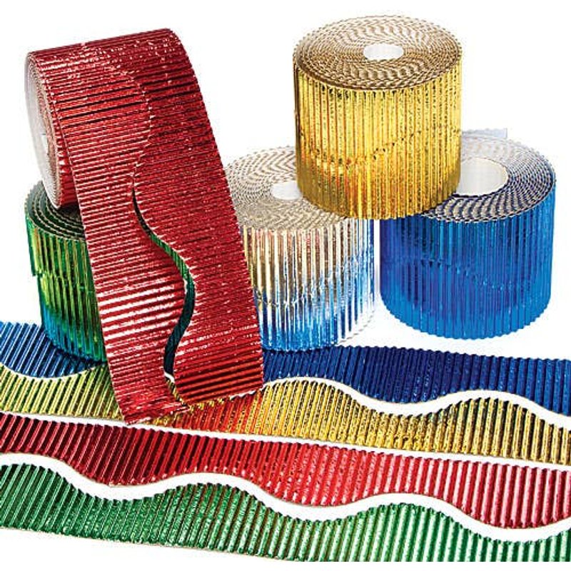 Metallic Corrugated Border Rolls (Pack of 5) Craft Supplies 5 assorted colours - Gold, Silver, Blue, Red & Green