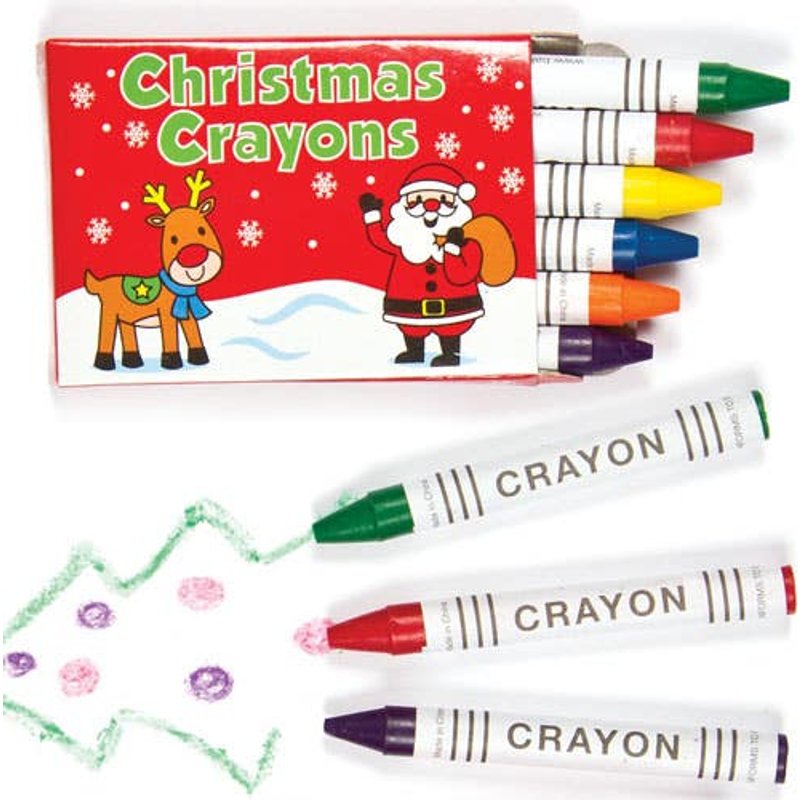 Mini Christmas Crayons (Per 8 packs) Christmas Craft Supplies 6 assorted colours per pack - Red, Blue, Yellow, Green, Orange & Purple