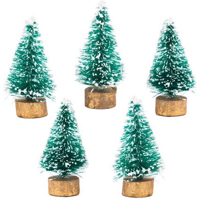 Mini Christmas Trees (Pack of 8) Christmas Craft Supplies, 35mm Tall, Plastic With Wooden Base