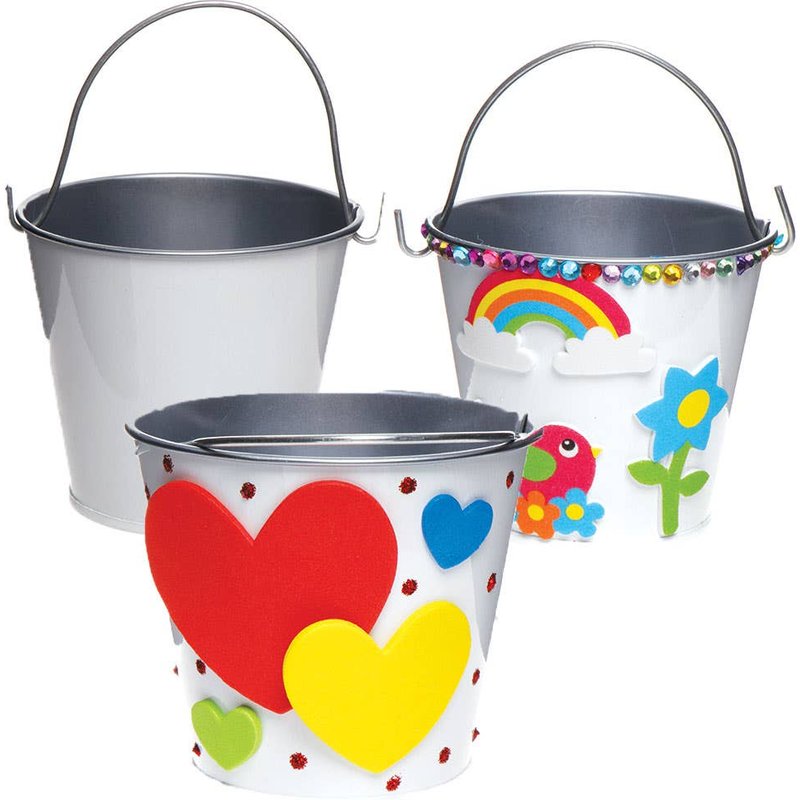 Mini White Tin Buckets (Pack of 5) Craft Storage 1 colour - White