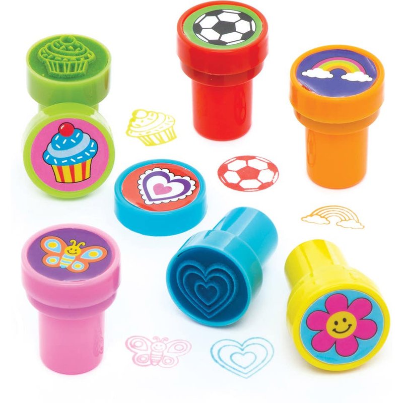 Novelty Self-Inking Stampers (Pack of 10) Small Toys 6 ink colours - Orange, Pink, Purple, Blue, Red & Green