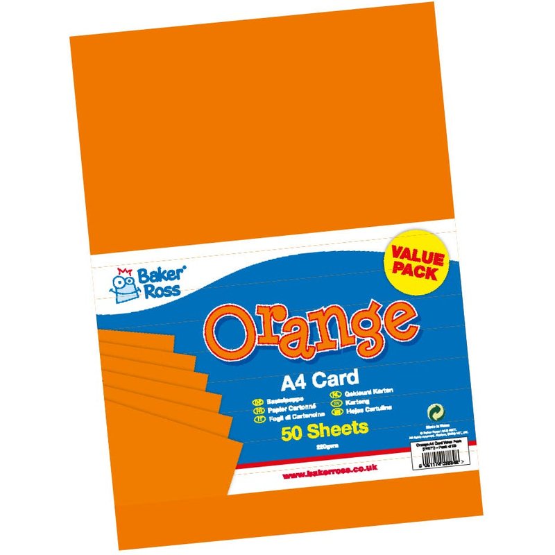 Orange A4 Card 220gsm (Pack of 50) Paper & Card
