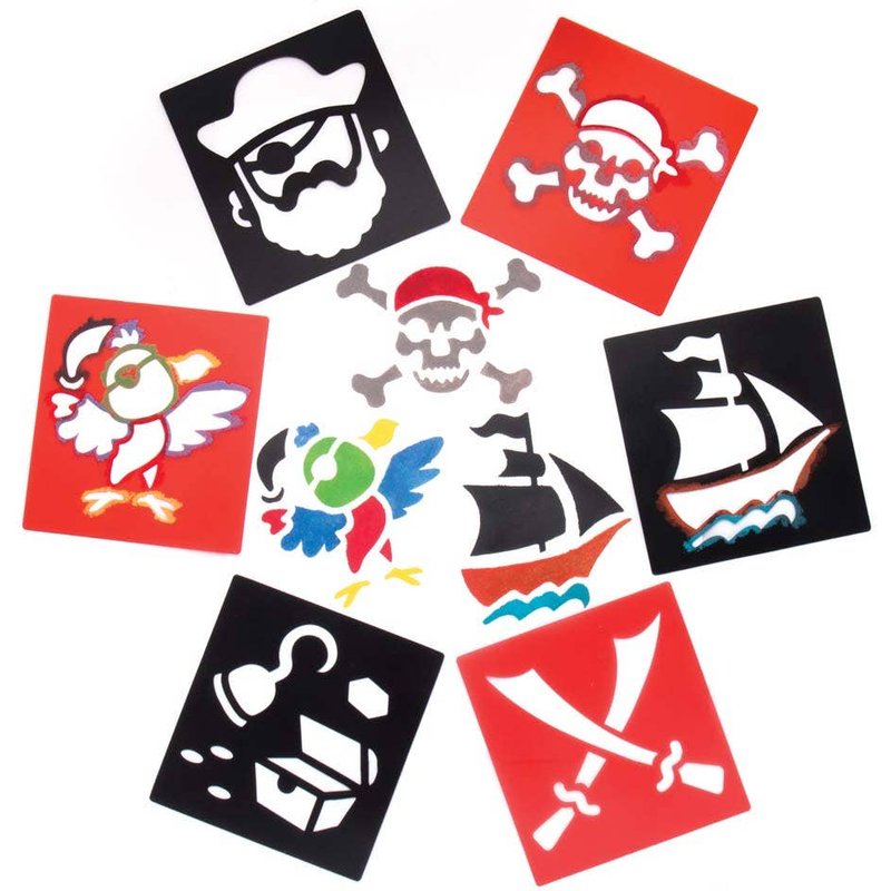 Pirate Stencils (Pack of 6) 6 Assorted Pirate-Themed Designs, Washable & Durable Plastic, Size 15cm x 14cm