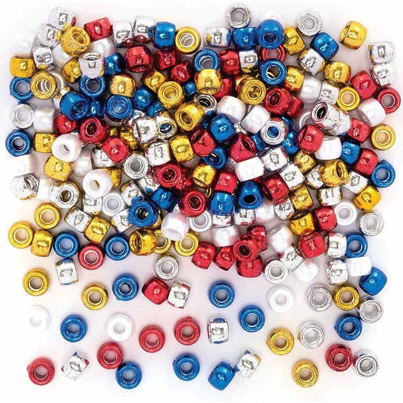 Metallic Beads Value Pack (Pack of 400) Craft Embellishments 5 assorted colours - Gold, Silver, Red, Blue & White