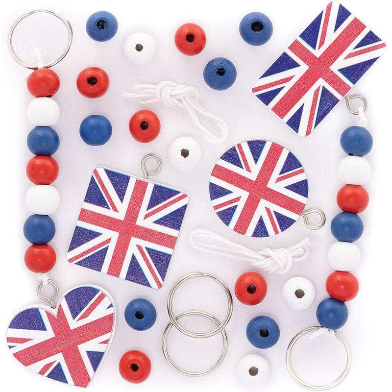 Union Jack Keyring & Bag Dangler Kits (Pack of 4) Craft Kits For Kids, 4 Assorted Designs