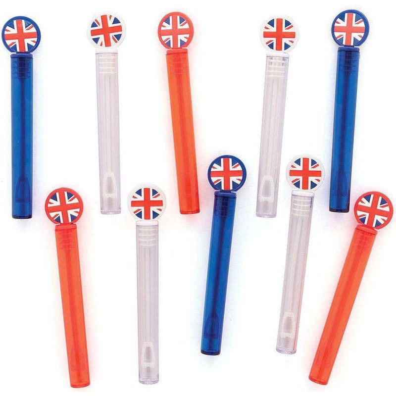 Union Jack Touchable Bubbles (Pack of 10) Party Bag Fillers, 3 Assorted Colours - Red, White & Blue