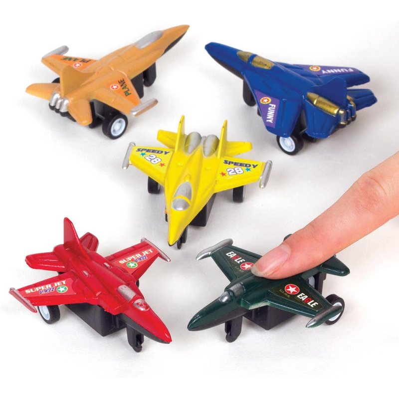 Plane Pull Back Racers (Pack of 6) Pocket Money Toys 5 assorted colours - Blue, Yellow, Red, Orange & Black