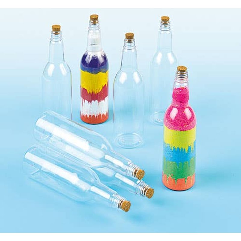 Plastic Art Bottles (Pack of 4) Art Supplies, Cork Stopper Included, Fillable Bottles, Height 19cm