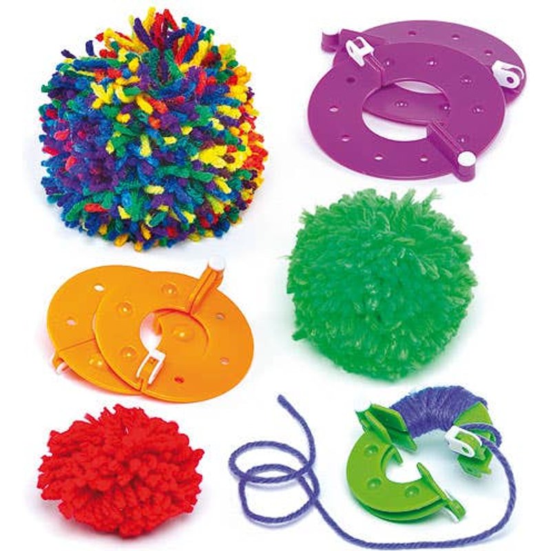 Pom Pom Makers (Set of 3) Craft Embellishments 3 assorted colours - Orange, Green & Purple
