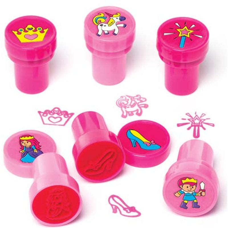 Princess Self-Inking Stampers (Pack of 10) Small Toys, Party Bag Fillers, Ink Colours - Dark & Light Pink