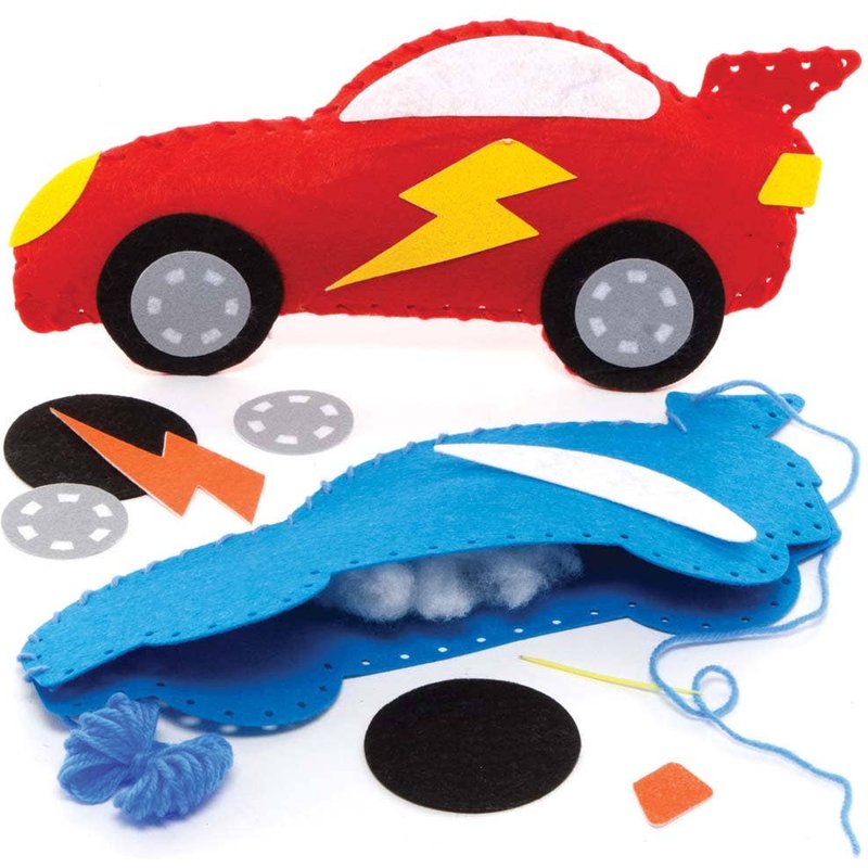 Racing Car Cushion Sewing Kits (Pack of 2) Sewing & Weaving Craft Kits 2 assorted colours - Red & Blue