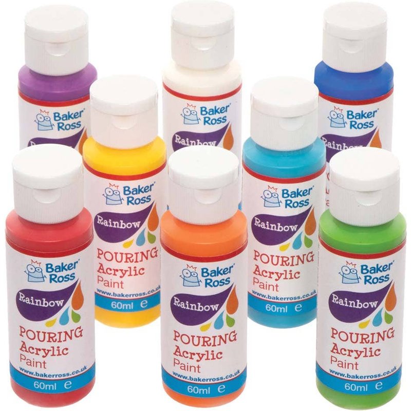 Rainbow Colours Magic Marbling Acrylic Paint Pack 60ml (Pack of 8) 60ml Per Bottle, 8 Assorted Colours, Pre-Mixed