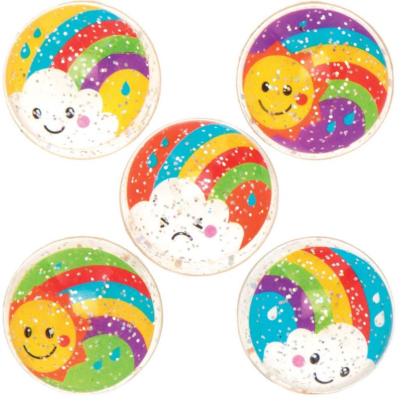 Rainbow Glitter Bouncy Balls (Pack of 10) Pocket Money Toys