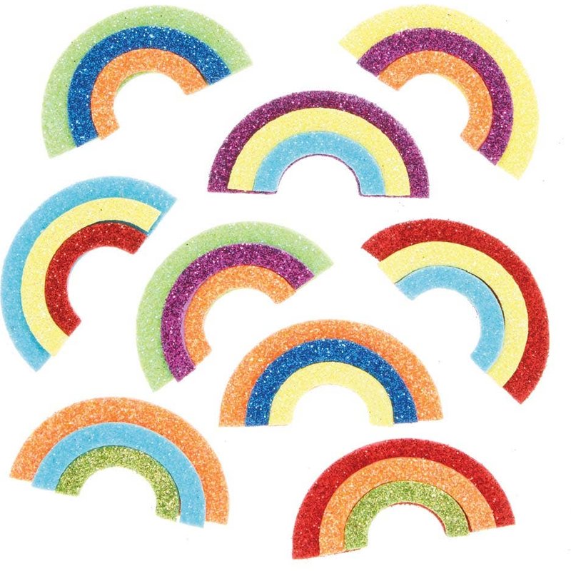 Rainbow Glitter Foam Stickers (Pack of 100) Stickers 7 assorted colours - Red, Blue, Yellow, Purple, Orange, Green & Dark Blue
