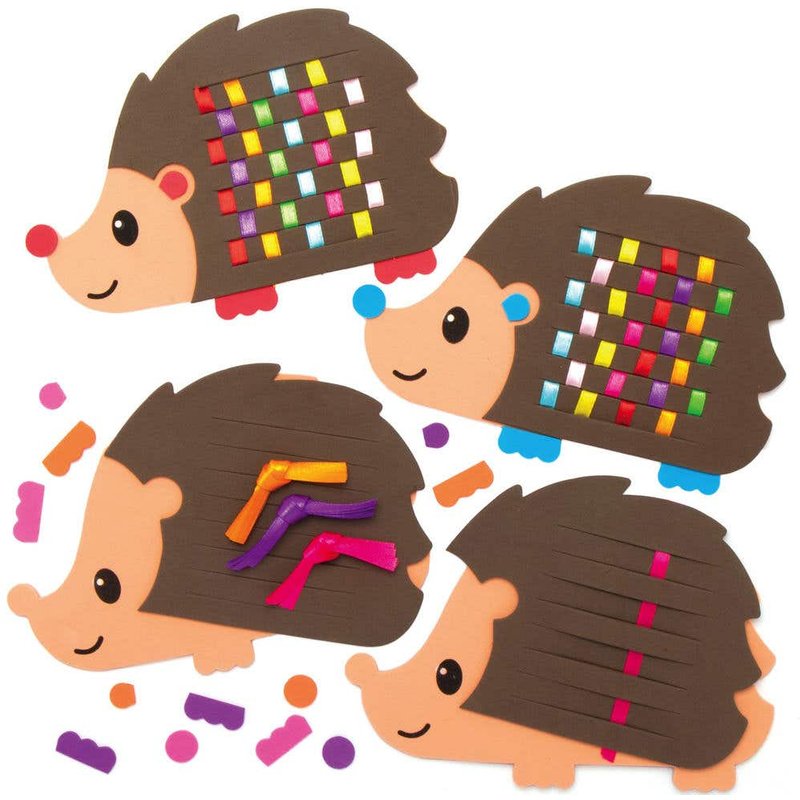 Rainbow Hedgehog Weaving Kits (Pack of 6) 8 Assorted Ribbon Colours, Size 19cm x 12.5cm, Great For Beginners