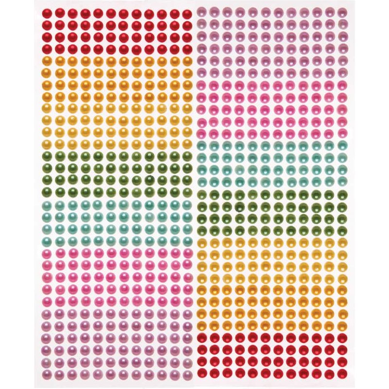 Rainbow Self-Adhesive Pearls (Pack of 372) Craft Embellishments 7 assorted colours - Red, Orange, Yellow, Green, Turquoise, Pink & Purple