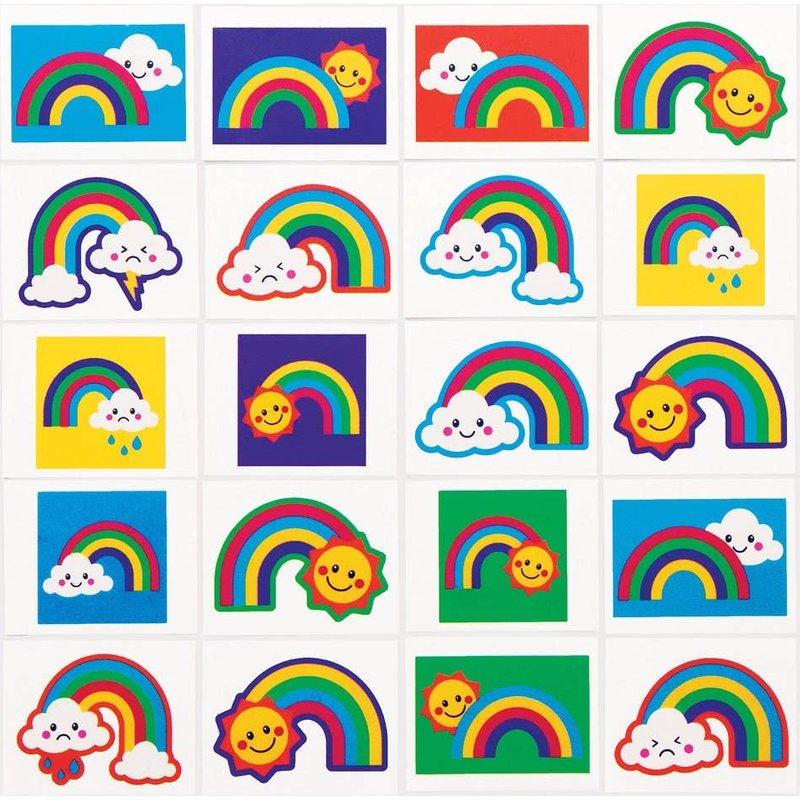 Rainbow Temporary Tattoos (Pack of 60) 15 Assorted Designs, Easy Apply & Removal