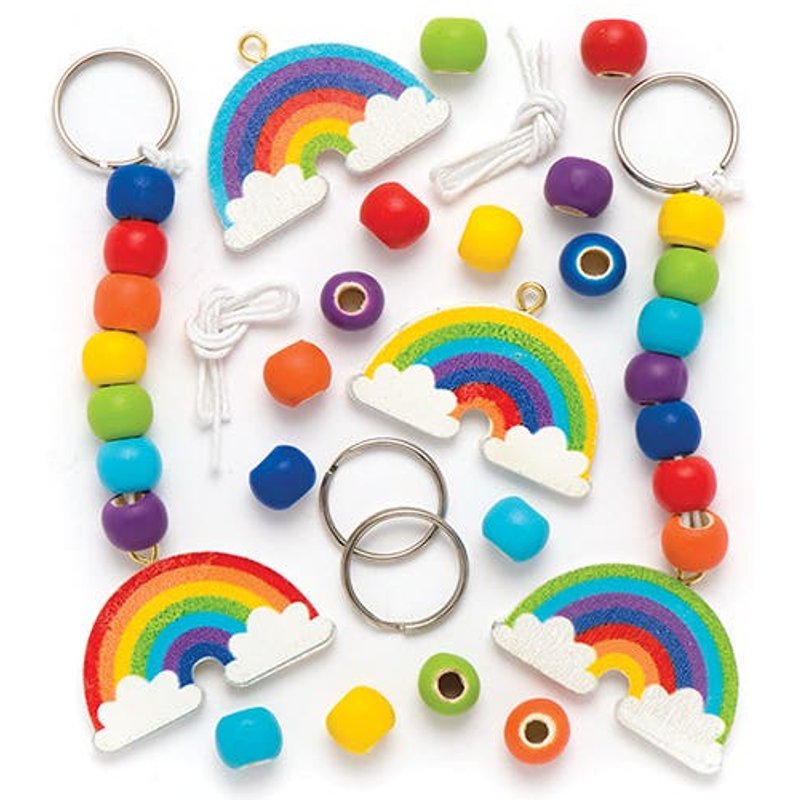 Rainbow Wooden Keyring & Bag Dangler Kits (Pack of 4) Craft Kits For Kids, 4 Assorted Designs, 12cm Long