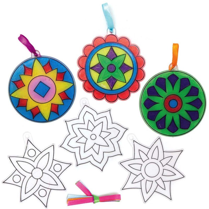 Rangoli Suncatchers (Pack of 10) Decoration Craft Kits 5 assorted ribbon colours - Pink, Green, Blue, Purple & Orange