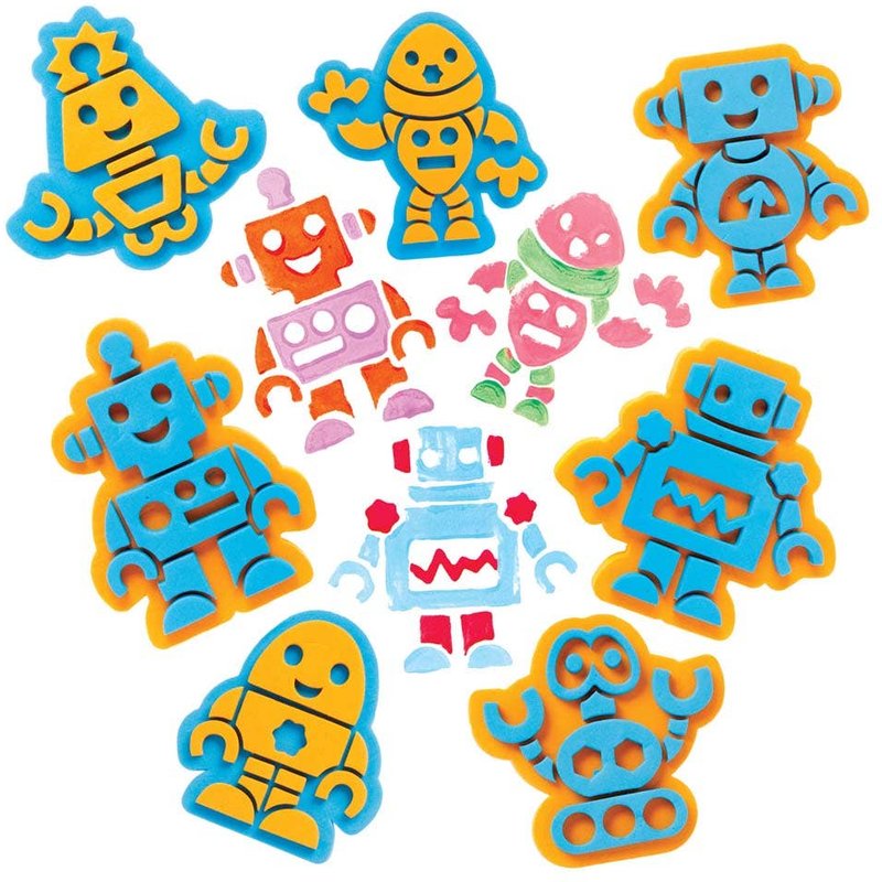 Robot Foam Stampers (Pack of 10) Art Supplies, Art Materials 2 foam colours - Orange & Blue
