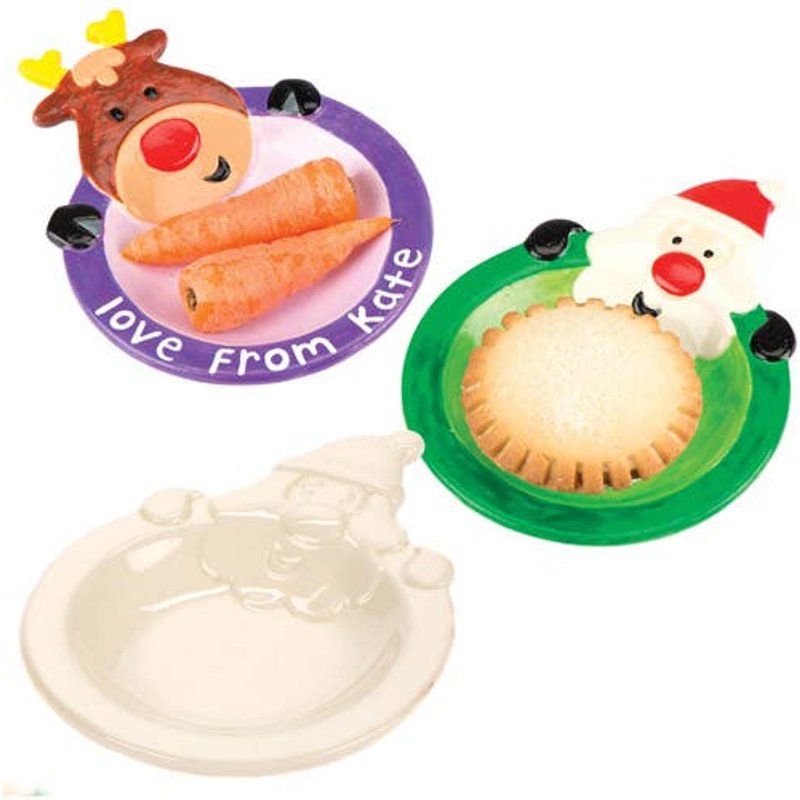 Santa & Reindeer Porcelain Plates (Pack of 2) Christmas Pottery Painting, Plate Size 15cm x 11cm