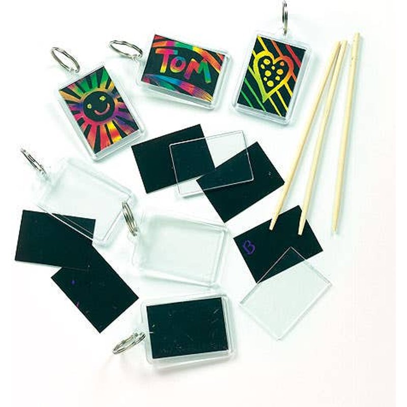 Scratch Art Keyrings (Pack of 6) 2 Inserts, Split Rings & Scratch Tools Included, Craft Kits For Kids