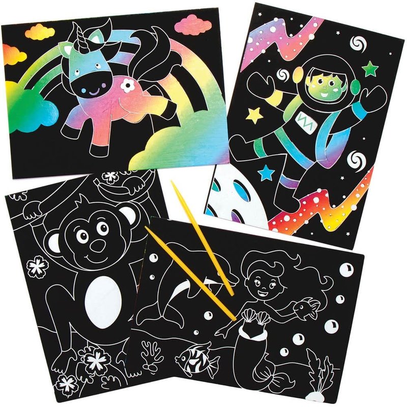 Scratch Art Pictures Assortment (Pack of 10) Great For Kids, Range Of Designs, Tools Included