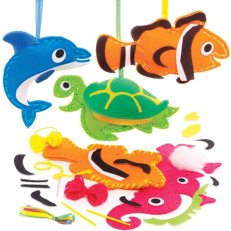 Sealife Sewing Kits (Pack of 4) Sewing & Weaving Craft Kits 4 assorted colours - Pink, Green, Blue & Orange