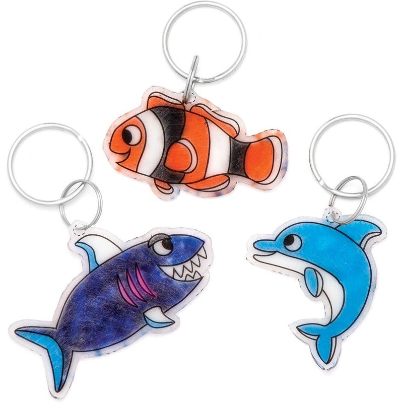 Sealife Super Shrink Keyrings (Pack of 8) 8 Assorted Designs, Shrinks 7x Smaller, Split Rings & Pre-Printed Sheets Included