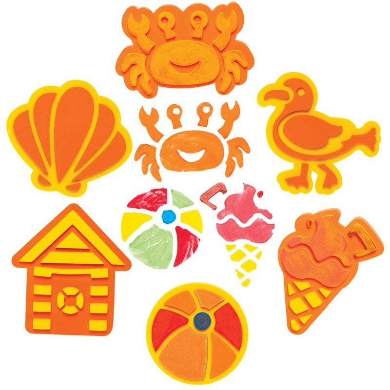 Seaside Foam Stampers (Pack of 10) Art Supplies, Art Materials 2 foam colours - Orange & Yellow
