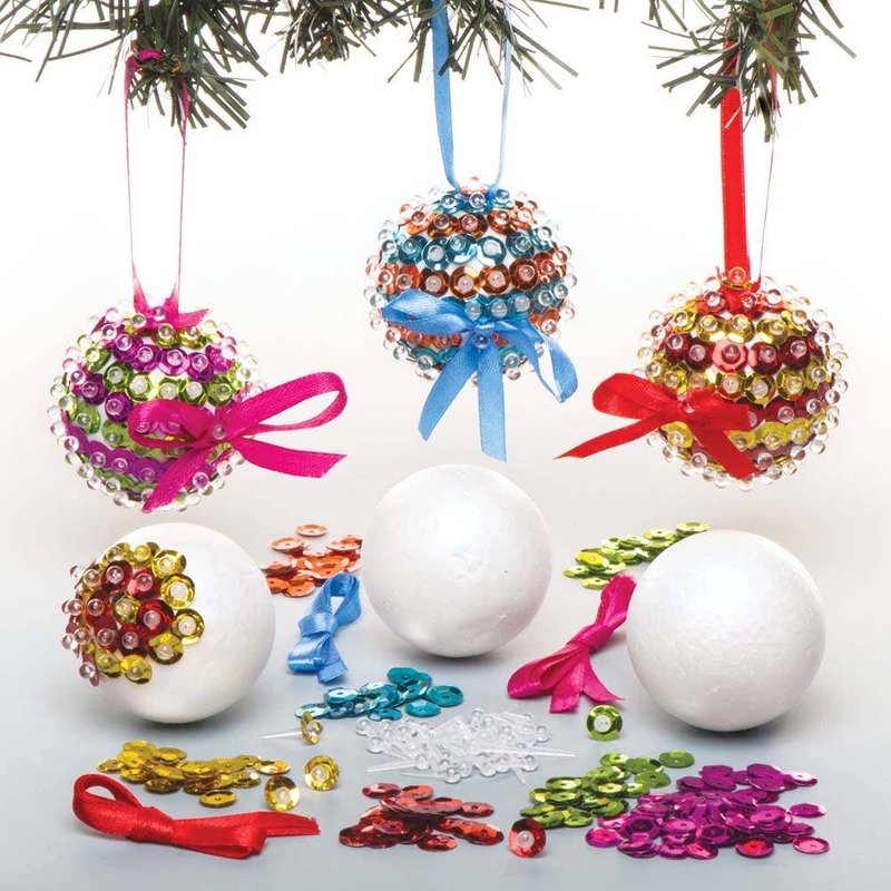 Sequin Bauble Kits (Pack of 3) Christmas Crafts, Create Your Own Baubles, Assorted Coloured Sequins