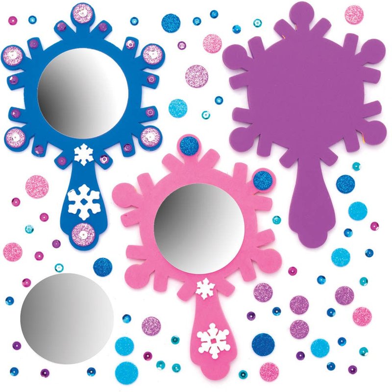 Snow Princess Mirror Kits (Pack of 4) Craft Kits For Kids 4 assorted colours - Light Blue, Dark Blue, Pink & Purple