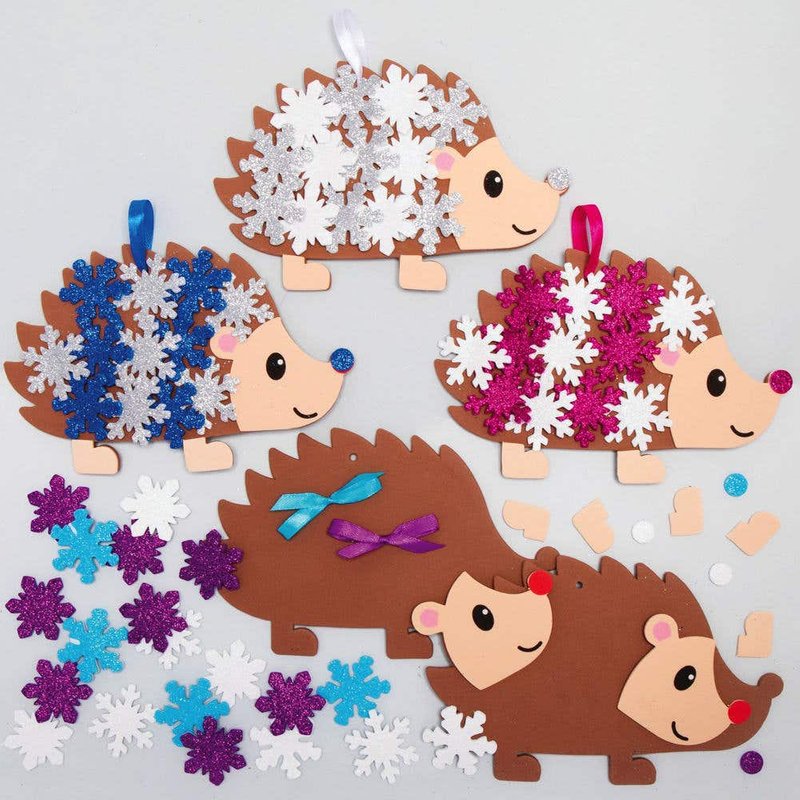Snowy Hedgehog Mix & Match Decoration Kits (Pack of 5) Christmas Crafts 5 assorted colourways - Pink/White, White/Silver, Blue/White, Dark Blue/Silver & Purple/Silver