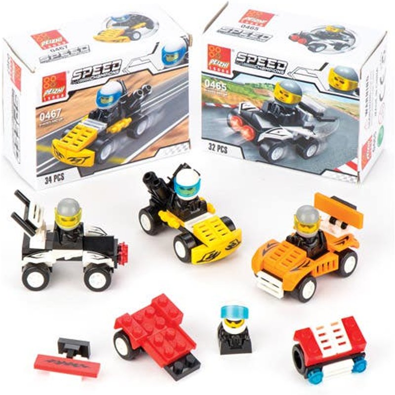 Speed Racer Building Brick Kits (Pack of 4) 4 Assorted Designs, Individually Boxed, Creative Play Toys