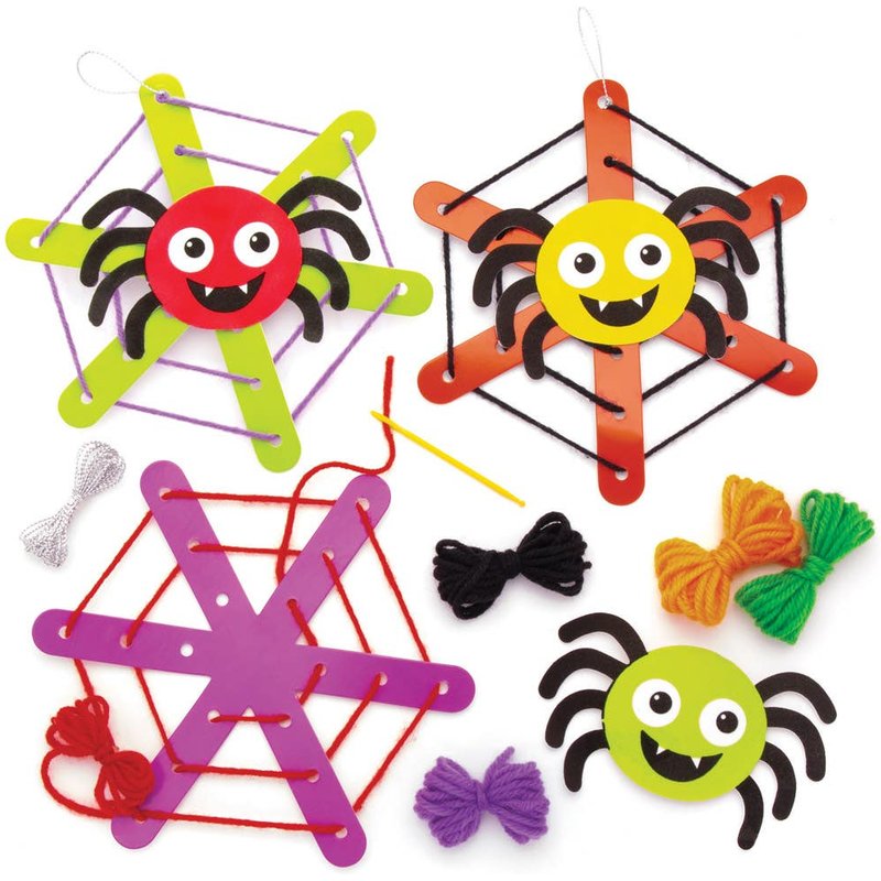 Spider Web Weaving Decoration Kits (Pack of 5) Halloween Crafts, 5 Assorted Designs, Sewing & Weaving Kits